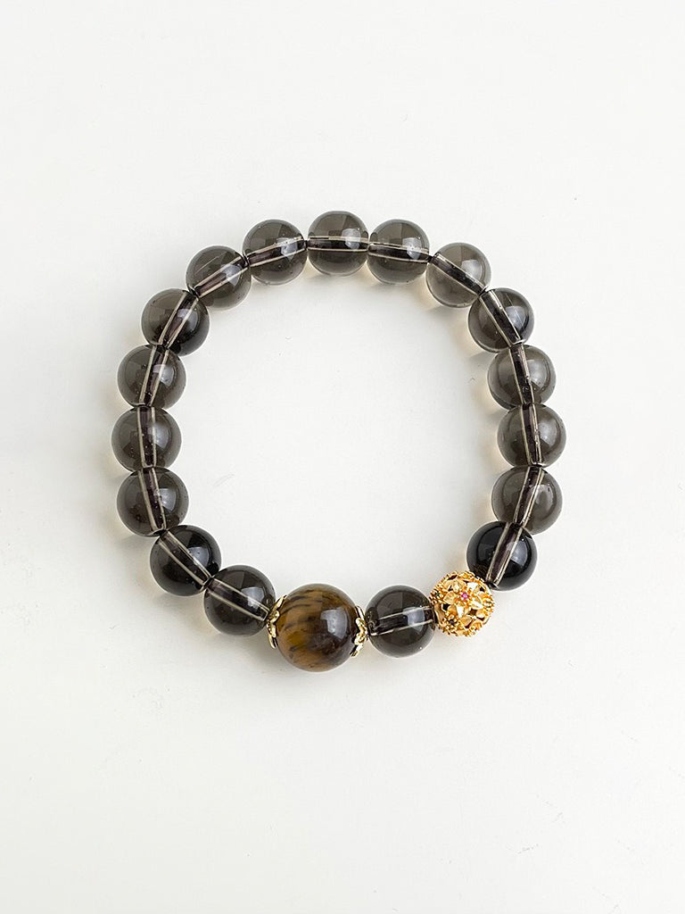 Black rutilated quartz crystal bracelet with clear stones by Kasa Himalaya