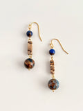 Blue and brown natural stone drop earrings with vintage quiet styling