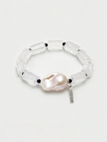 Clear quartz black tourmaline baroque pearl silver bracelet