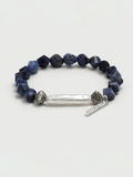 Blue lace agate freshwater pearl silver bracelet inspired by Himalayan sky tones