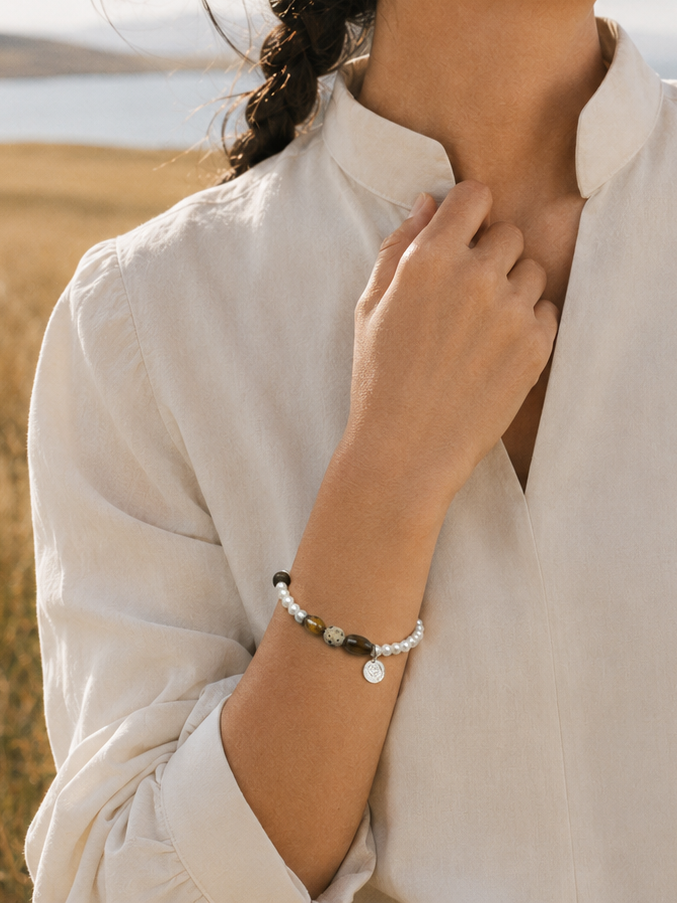 Tiger eye agarwood bracelet lifestyle image for quiet natural jewelry