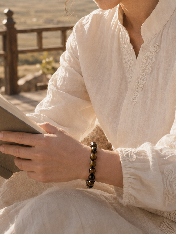 Tiger eye bracelet lifestyle image for everyday natural stone jewelry