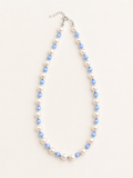 Blue cat eye stone and glass pearl short necklace