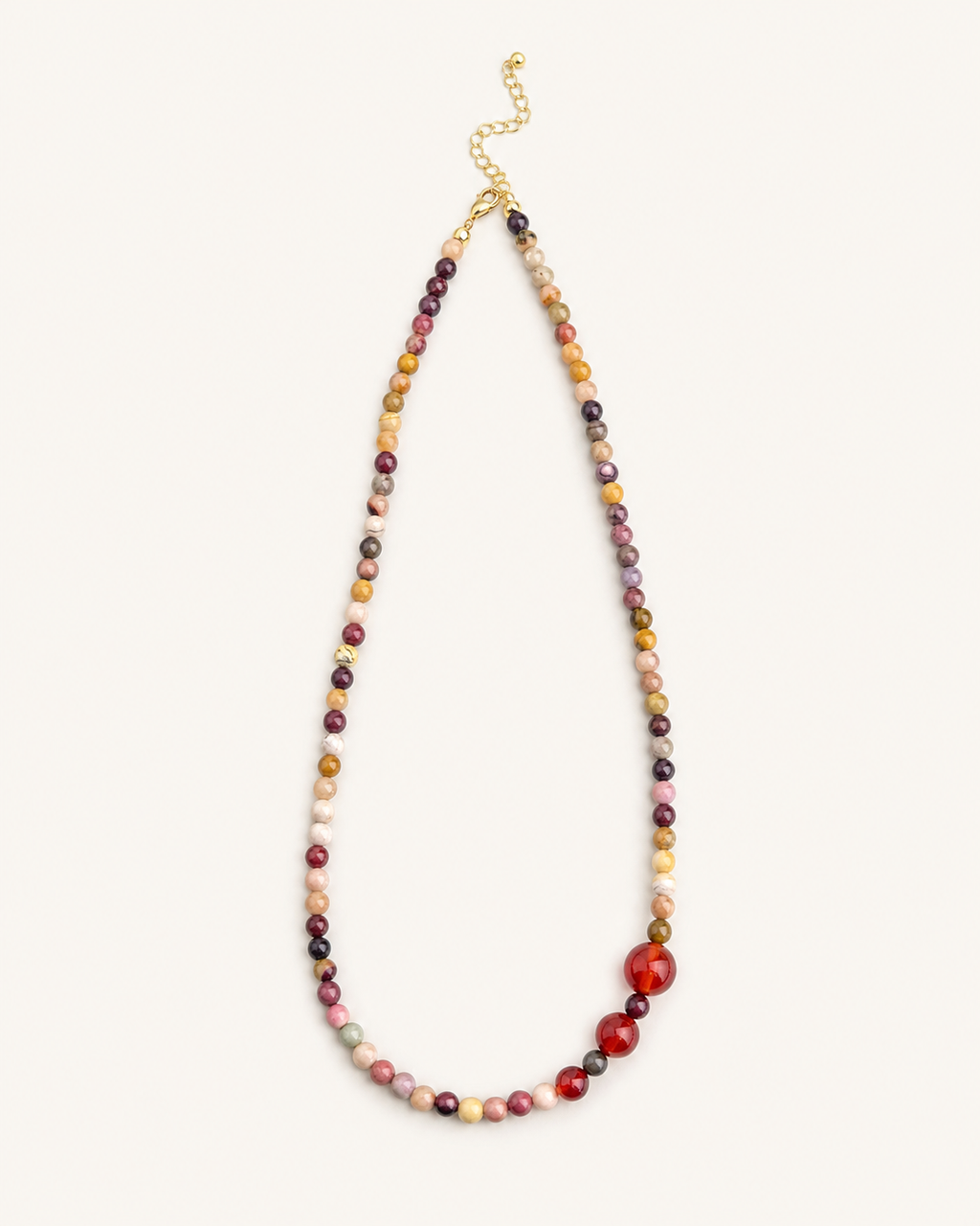 Red agate and yellow stone beaded short necklace with warm tones