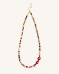 Red agate and yellow stone beaded short necklace with warm tones