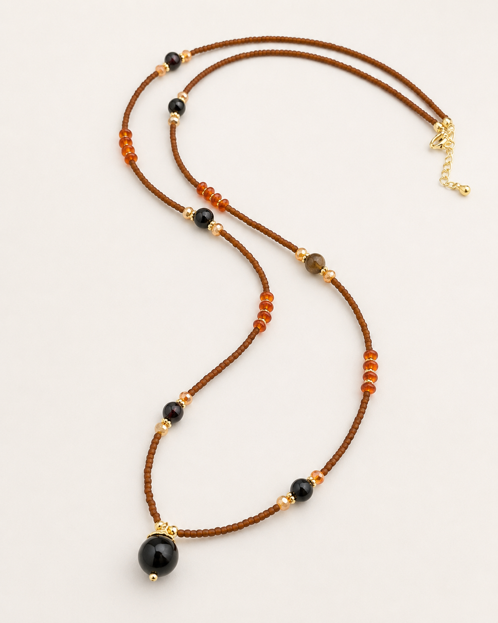 Obsidian and agate long necklace with dark natural stones