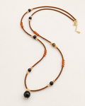 Obsidian and agate long necklace with dark natural stones
