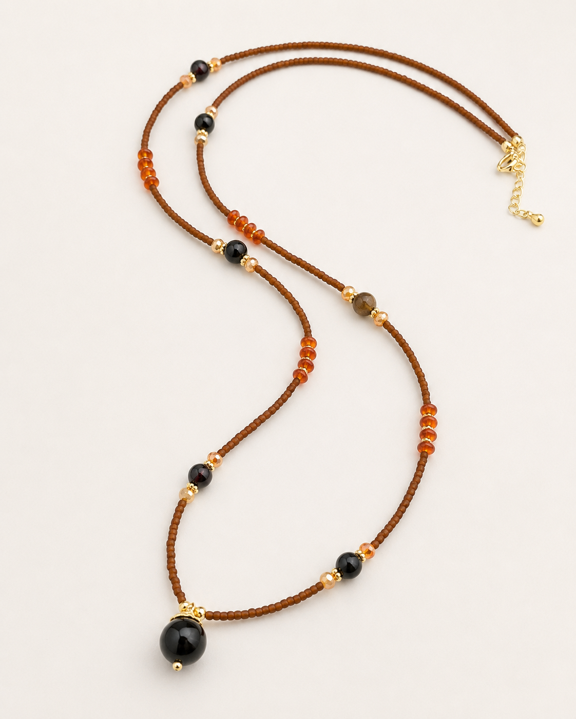 Obsidian and agate long necklace with dark natural stones