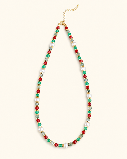 Colorful agate and pearl beaded short necklace by Kasa Himalaya