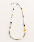 Green natural stone and white bead short necklace by Kasa Himalaya