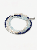 Aquamarine lapis lazuli freshwater pearl silver wrap bracelet
