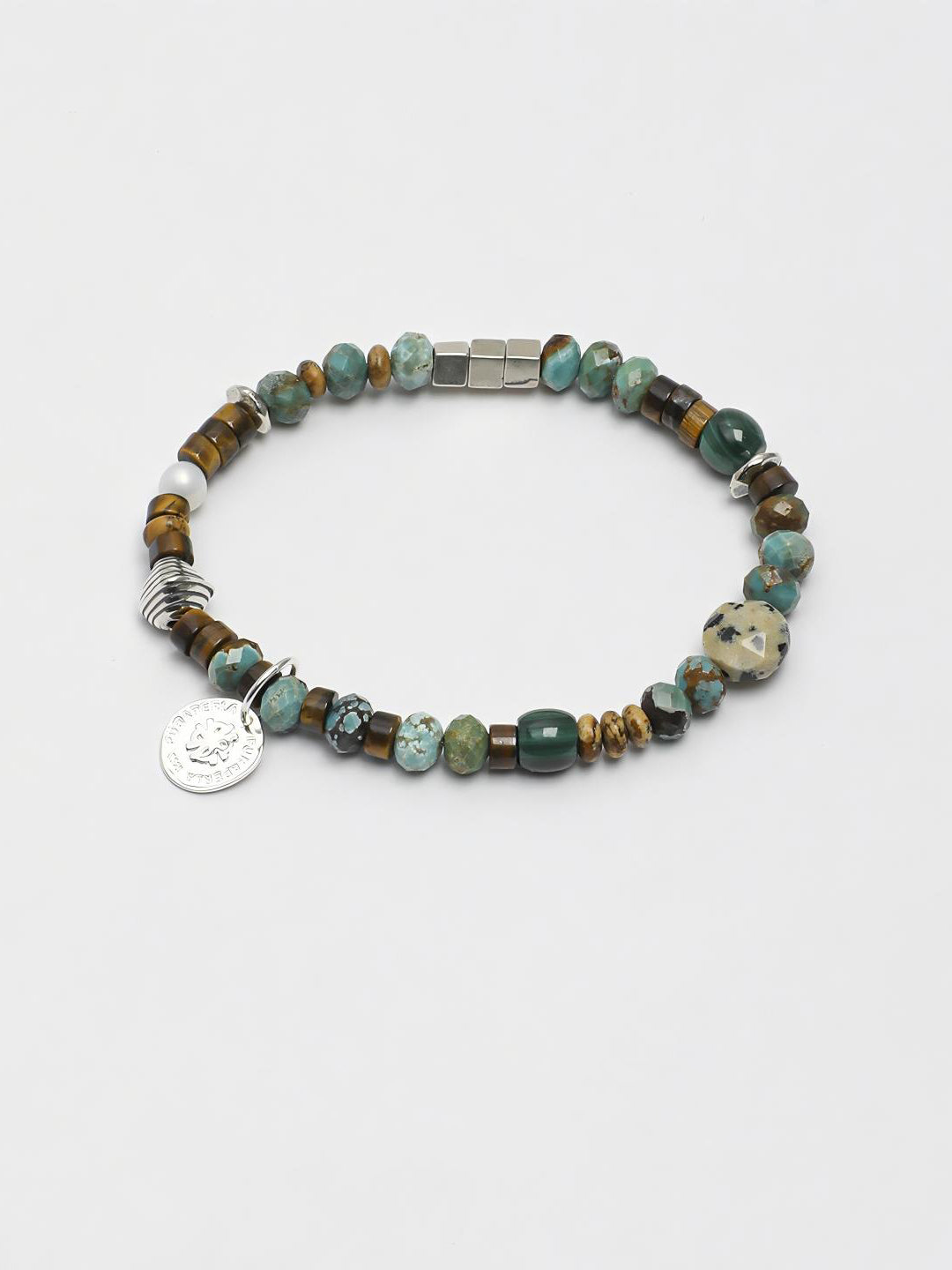Turquoise tiger eye malachite silver bracelet with blue green stones