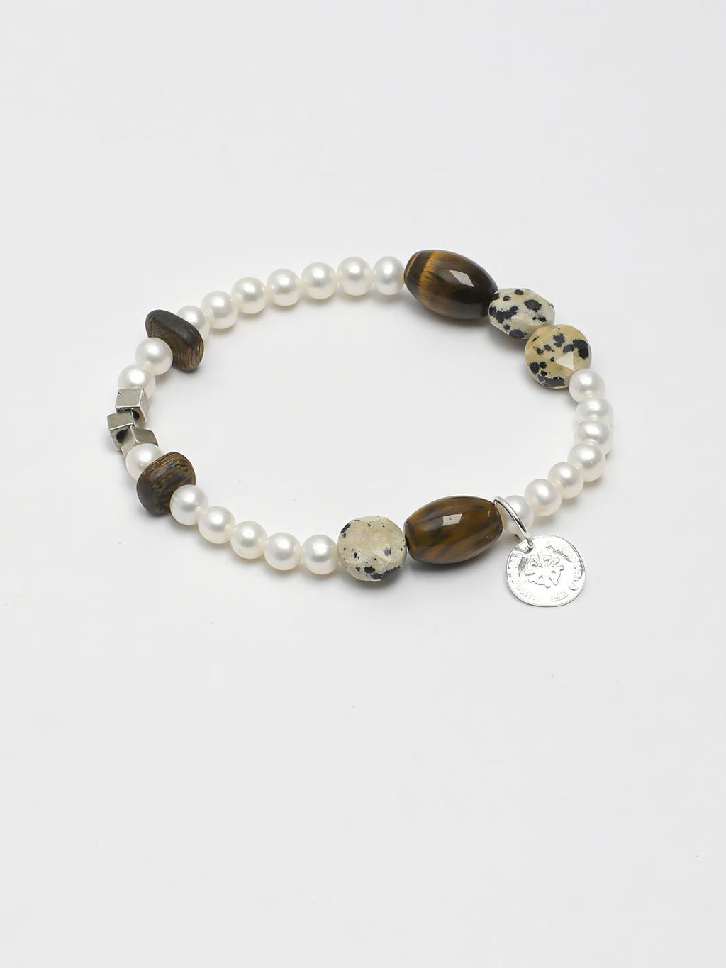 Tiger eye agarwood silver bracelet with warm wood and stone texture