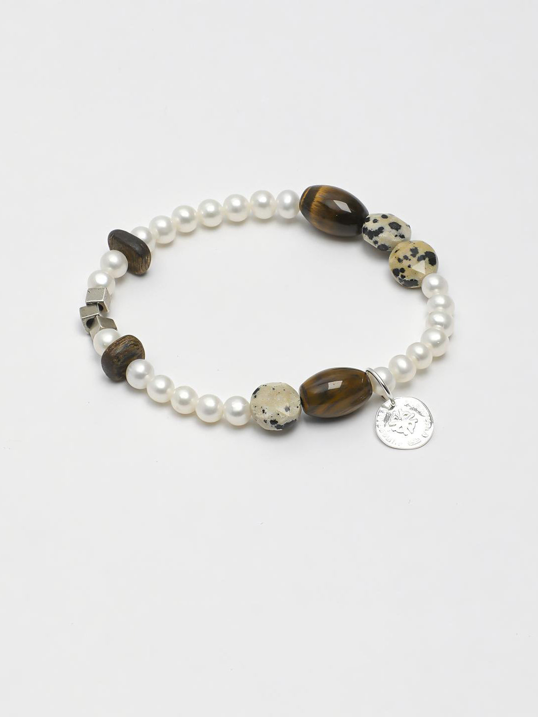 Tiger eye agarwood silver bracelet with warm wood and stone texture