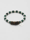 Malachite agarwood silver bracelet with green stone and wood beads