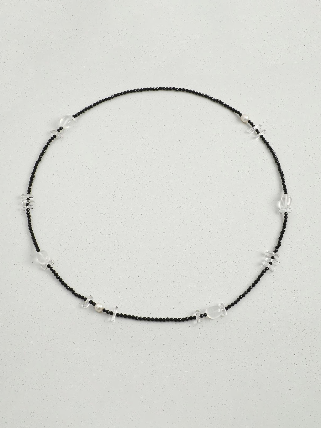 Clear quartz black tourmaline long necklace with black and transparent stones