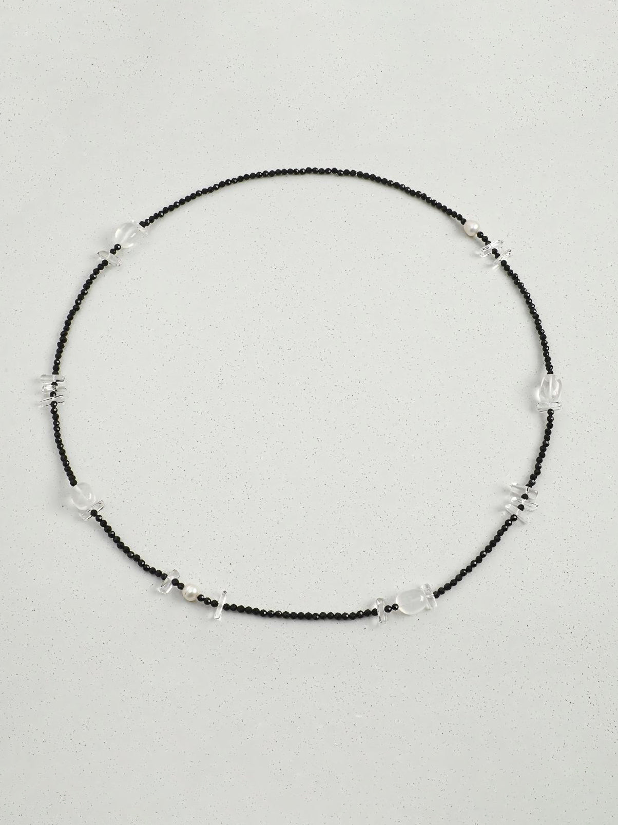 Clear quartz black tourmaline long necklace with black and transparent stones