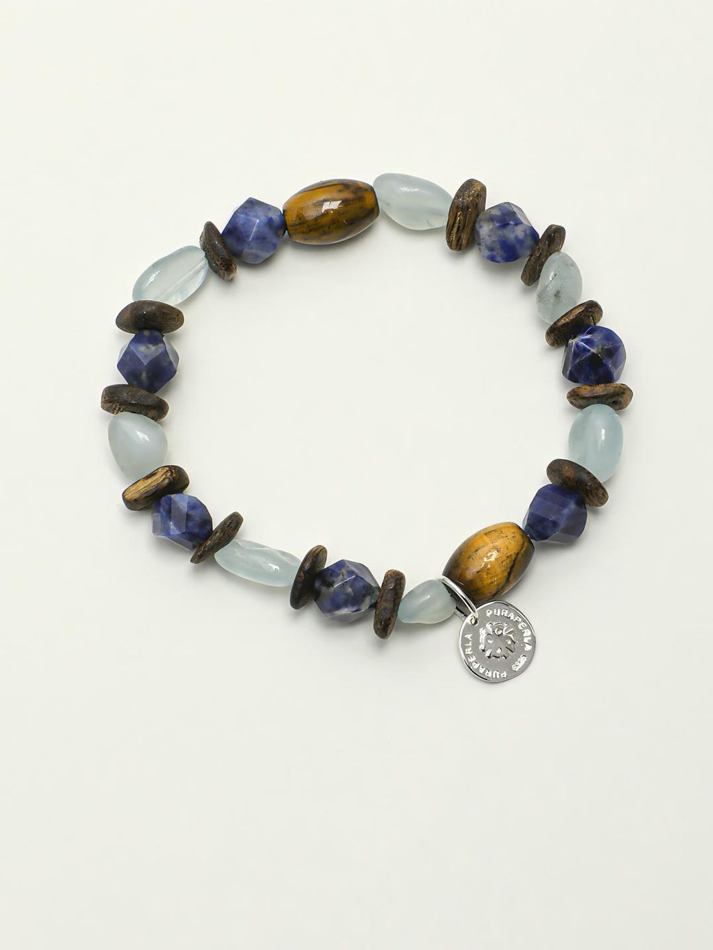 Tiger eye aquamarine agarwood silver bracelet with warm brown and blue stones