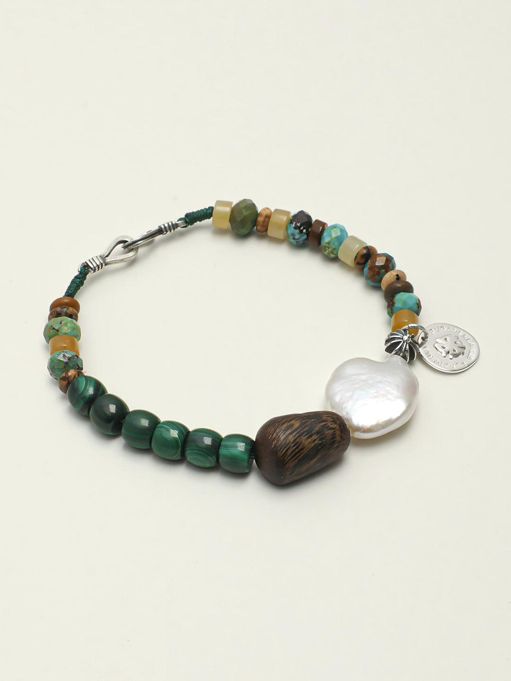 Malachite turquoise agarwood silver bracelet with green blue stones
