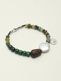 Malachite turquoise agarwood silver bracelet with green blue stones