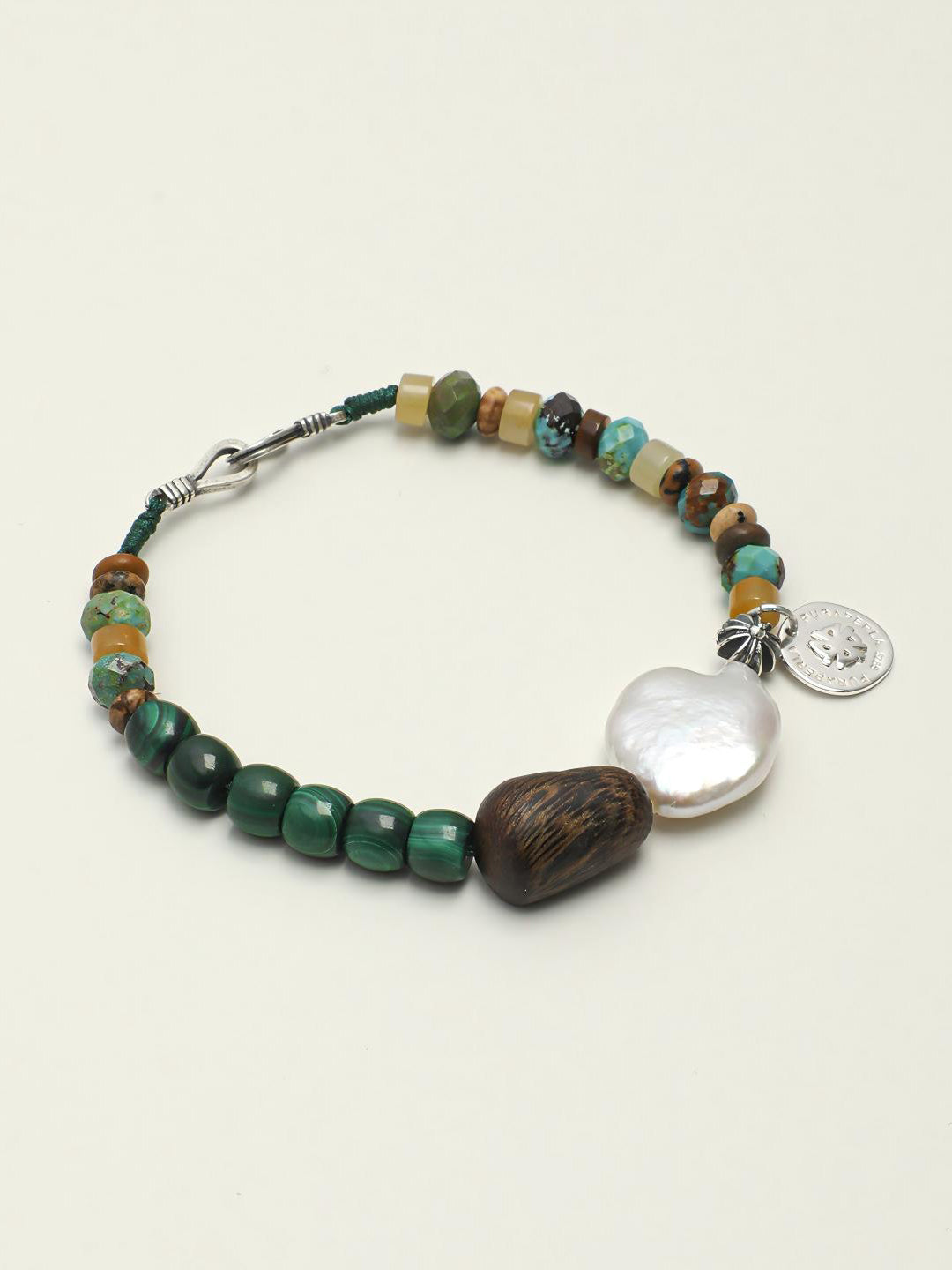 Malachite turquoise agarwood silver bracelet with green blue stones