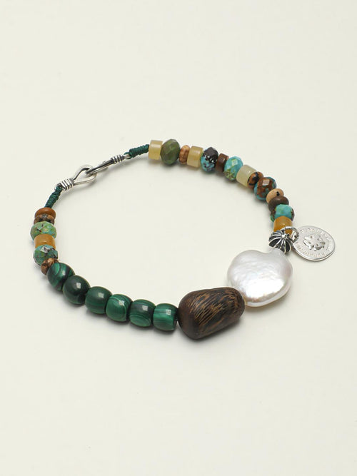 Malachite turquoise agarwood silver bracelet with green blue stones
