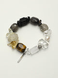 Tiger eye citrine pearl silver bracelet with warm brown stones