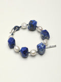 Lapis lazuli baroque pearl silver bracelet inspired by Himalayan deep blue tones