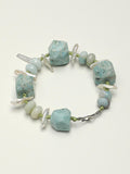 Amazonite baroque pearl silver bracelet with soft blue green natural stones