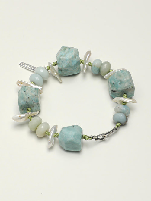 Amazonite baroque pearl silver bracelet with soft blue green natural stones