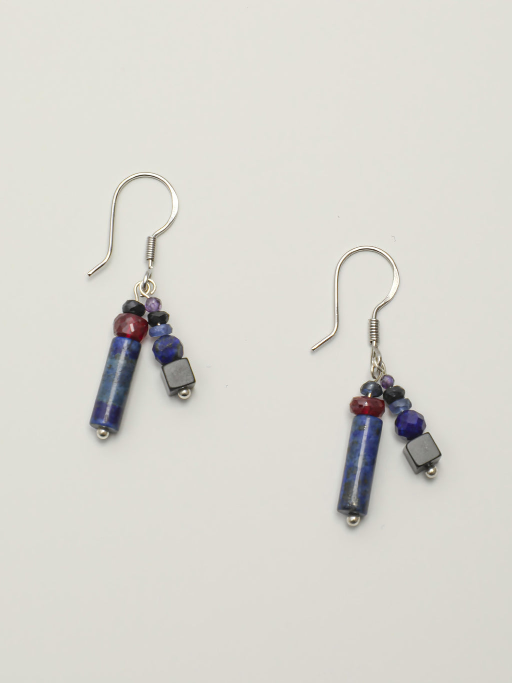 Lapis lazuli gemstone silver earrings with deep blue natural stones