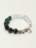 Malachite black onyx pearl silver bracelet with green and black stones