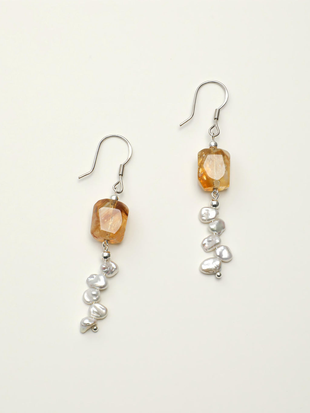 Citrine baroque pearl silver drop earrings with warm yellow stone