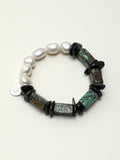 Azurite black tourmaline pearl silver bracelet with deep blue stones